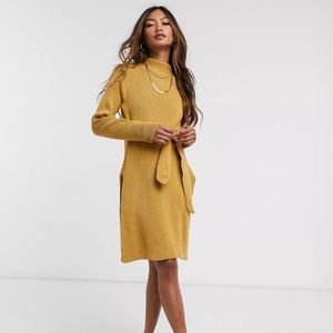 Camel Mock Neck Sweater Dress